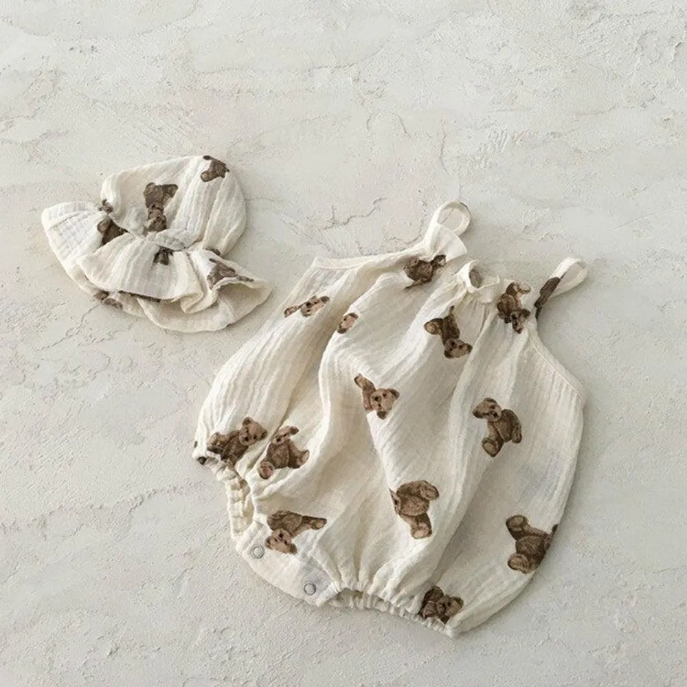Teddy Bear Gauze Sleeveless Romper