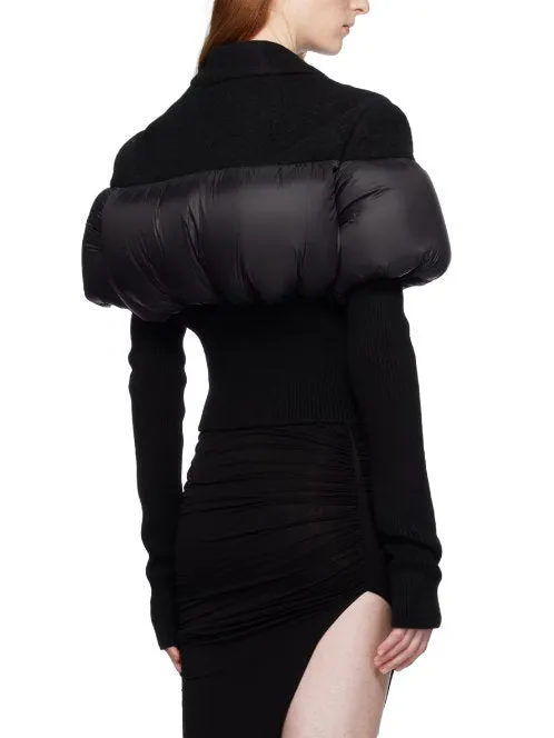 Women’s Cropped Padded Paneled Ribbed Knit Jacket in Black